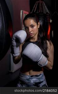 boxer girl posing gym