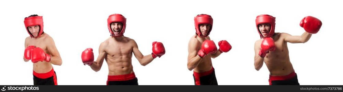 Boxer in red helmet and gloves isolated on white