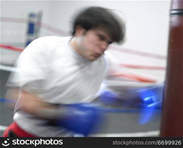 Boxer Punching Bag In Gym