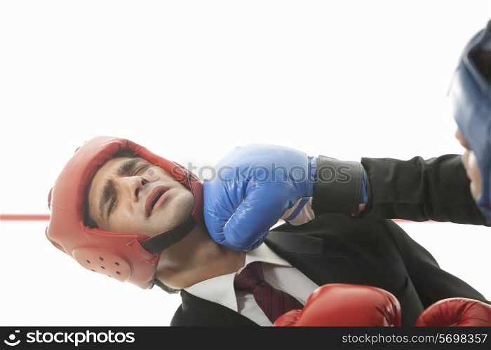 Boxer receiving punch from opponent