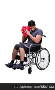 Boxer recovering from injury on wheelchair