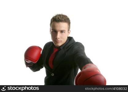 Boxer young competitive businessman isolated on white