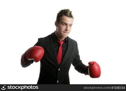 Boxer young competitive businessman isolated on white