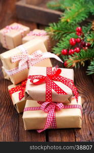 boxes for present with color ribbons, christmas gifts