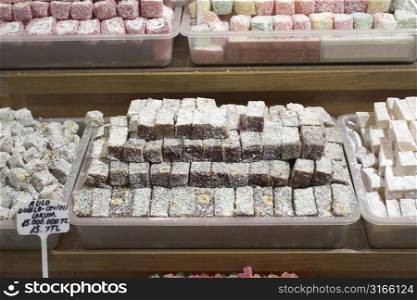 Boxes full of turkish delight at a market in Istanbul