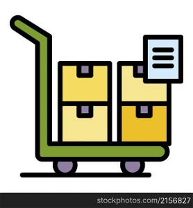 Boxes on cart icon. Outline boxes on cart vector icon color flat isolated. Boxes on cart icon color outline vector