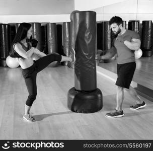 Boxing aerobox couple training at ftness gym workout