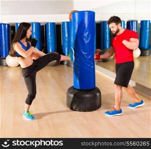 Boxing aerobox couple training at ftness gym workout