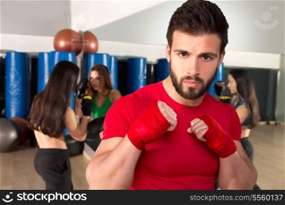 Boxing aerobox man portrait in fitness gym training workout