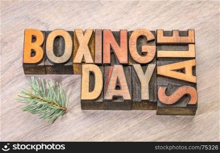 boxing day sale sign in vintage letterpress wood type
