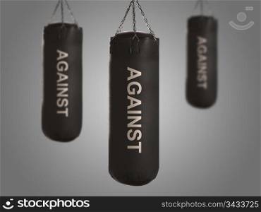 boxing punch bag on gray background . boxing bag