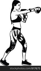 Boxing training woman in gym wear gloves Vector illustration