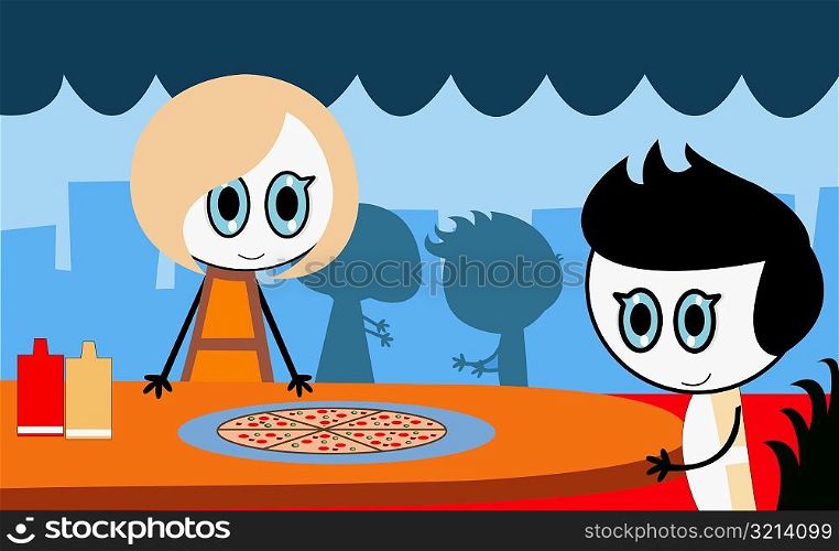 Boy and a girl standing at the table