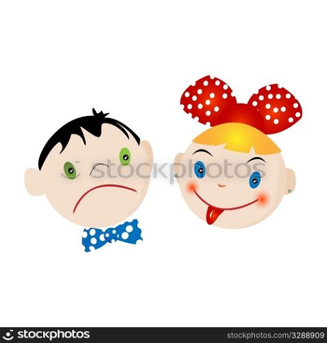 Boy and girl faces on white background