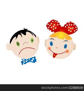 Boy and girl faces on white background