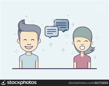 Boy And Girl With Dialog Chat Symbols.
