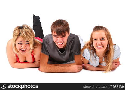 Boy and two girls lying