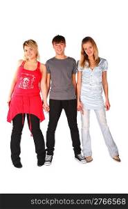 Boy and two girls posing