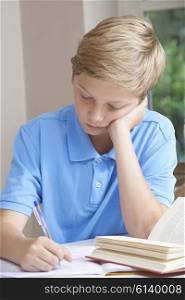Boy At Home Finding Homework Difficult