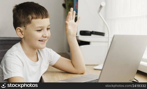 boy attending online course