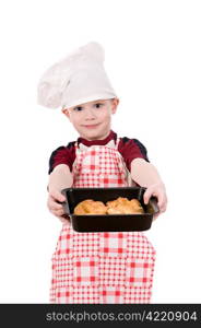 boy chef with baking isolated on white background