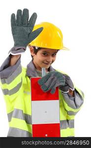 boy dressed as site foreman