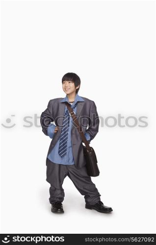 Boy dressed up as businessman
