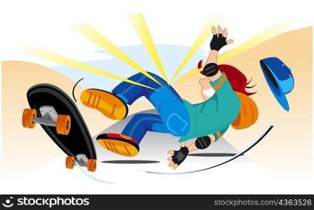 Boy falling off a skateboard