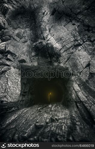 boy goes to the cave in the form of the face. Adventure