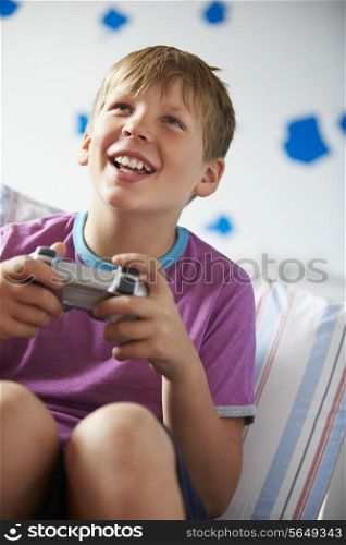 Boy Holding Controller Playing Video Game