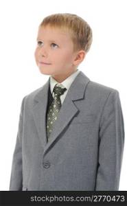 Boy in a business suit. Isolated on white background
