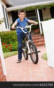 Boy in garden with bike