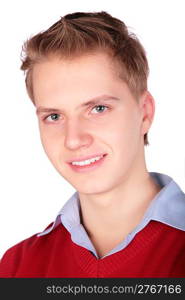 Boy in red jacket face close-up