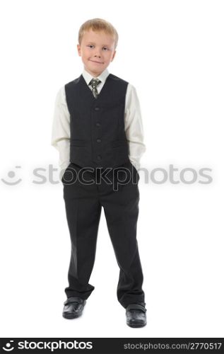 Boy in the fashionable suit. Isolated on white background