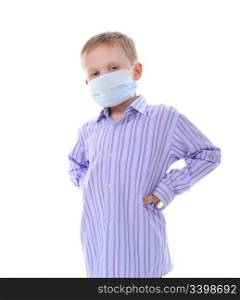 Boy in the medical mask. Isolated on white background