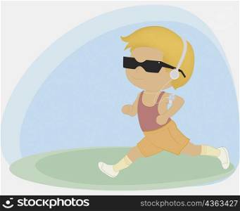 Boy jogging wearing headphones