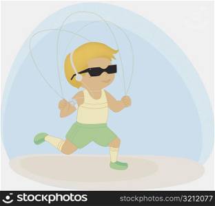 Boy jumping a rope