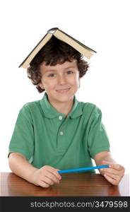 boy learning to read with white bottom