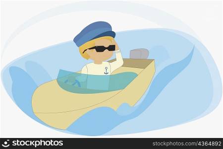 Boy motor boating