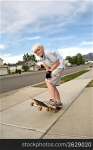 Boy on skateboard, portrait