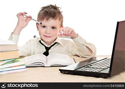 boy pupil thinks for in time homework