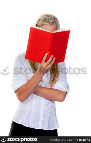 boy reading a book. against a white background.