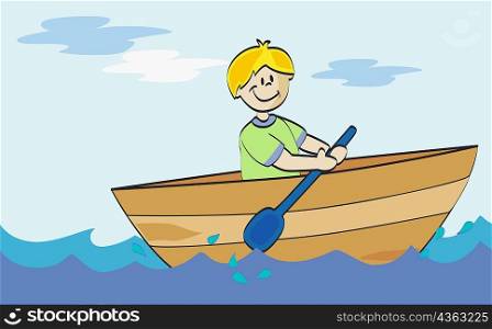 Boy rowing a boat