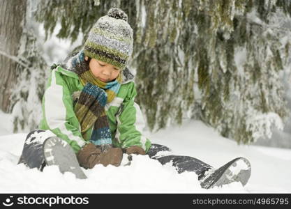 Boy sitting in the snow