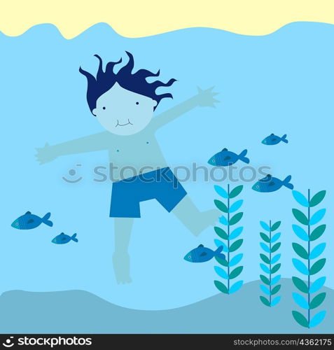 Boy swimming underwater