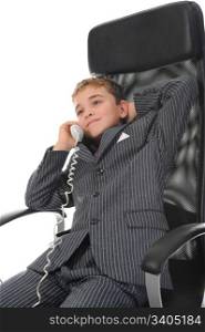 boy talking on the phone. Isolated on white background