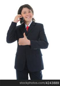 boy talking on the phone. Isolated on white background