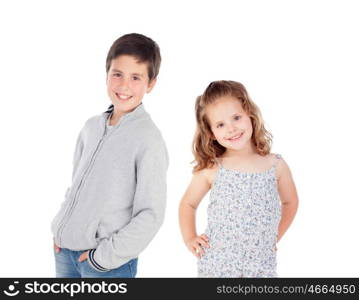 Boy ten years old with his little sister isolated on a white background