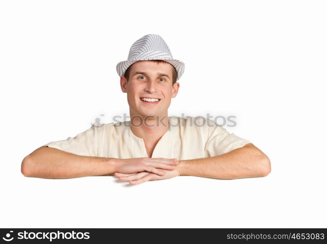 Boy with a blank billboard. Little boy holding a blank white billboard