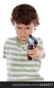 Boy with one arm with focus on pistol-Shallow DOF-